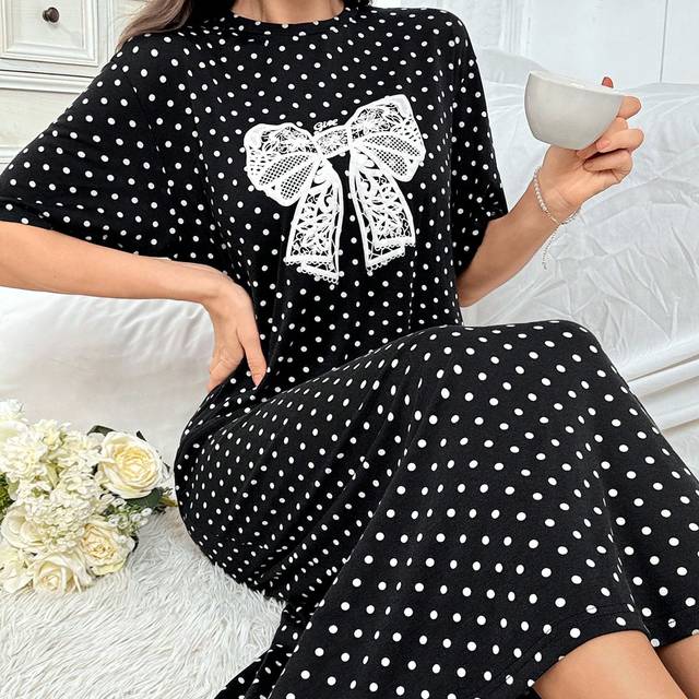 Mulvari Women&#39;s Polka Dot Bow Tie Print Summer Casual Dress