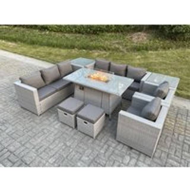 High Back Dark Mixed Grey Rattan Corner Sofa Set Outdoor Furniture Square Coffee Table 6 Seater - Dark Grey - One Size