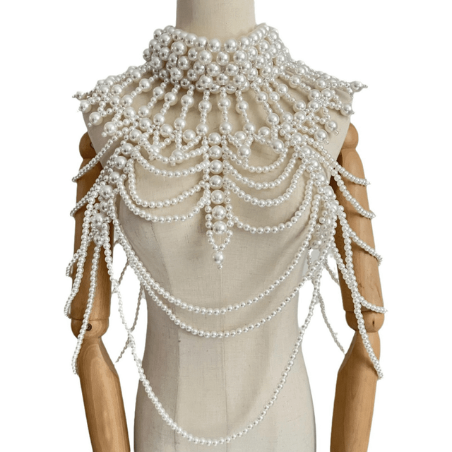 SHEIN 1 Pc Bridal Beaded Necklace Multilayer Pearl Collar Queen Choker White Faux Pearl Female Body Chain, Perfect For Wedding, Party, Fashion Shows Birthda