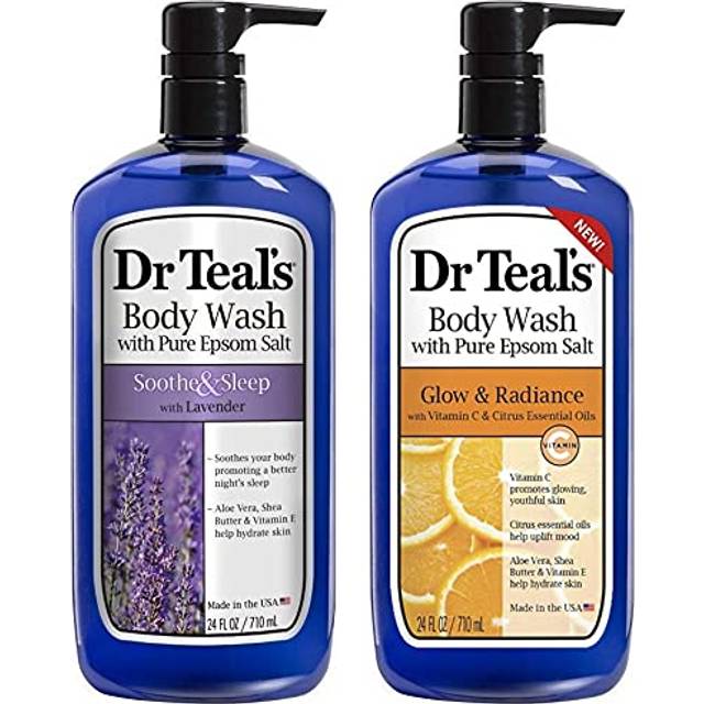 Dr Teal's Body Wash Combo Pack (48 fl oz Total)  Soothe & Sleep with Lavender  and Glow & Radiance with Vitamin C & Citrus Essential Oils. Treat your