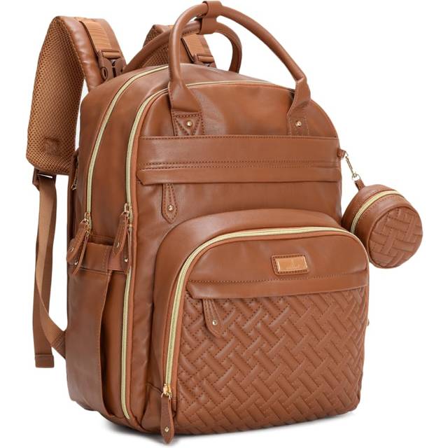 BabbleRoo Leather Diaper Bag Backpack - Baby Essentials Travel Baby Bag  Multi function  Waterproof  with Changing Pad  Stroller Straps & Pacifier Cas