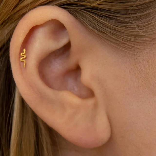 SHEIN 1PC 925 Sterling Silver Dainty Tiny Snake Studs Flat Back Stud Earrings Helix Earrings Cartilage Tragus Piercing Jewelry Gift For Women Man Daily Wear