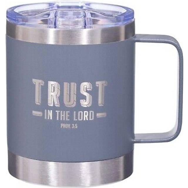 Christian Art Gifts Stainless Steel Double Wall Vacuum Insulated Camp Style Travel Mug 11 oz Gray Coffee Mug with Retractable Lid for Men/Women with B