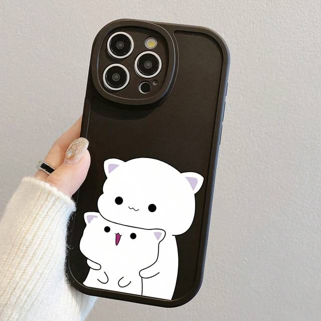 SHEIN 1pc Cute Cartoon Cat Frosted Phone Case Compatible With IPhone & Galaxy