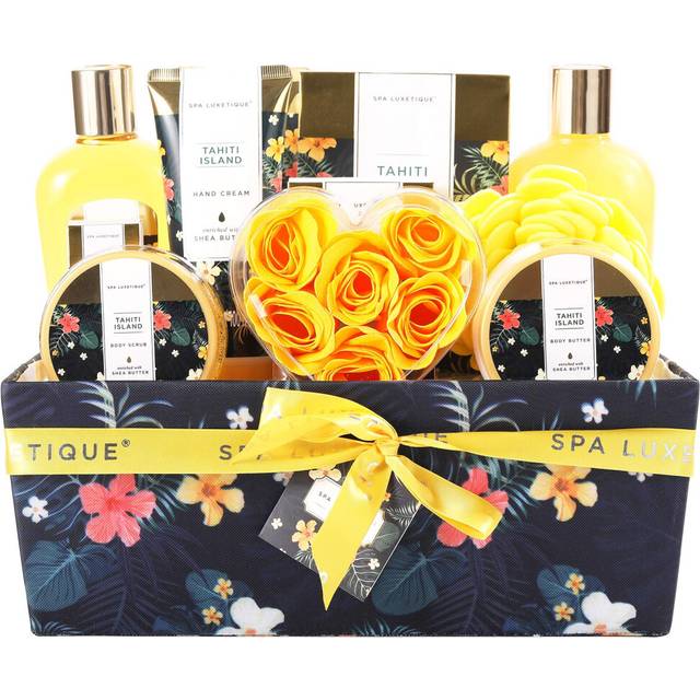 Spa Gift Set,Bath Sets Gift for Women Men 12pcs Tahiti Island Relaxing Bath hamper Gifts Sets with Essential Oil,Body Butter,Bubble Bath Birthday