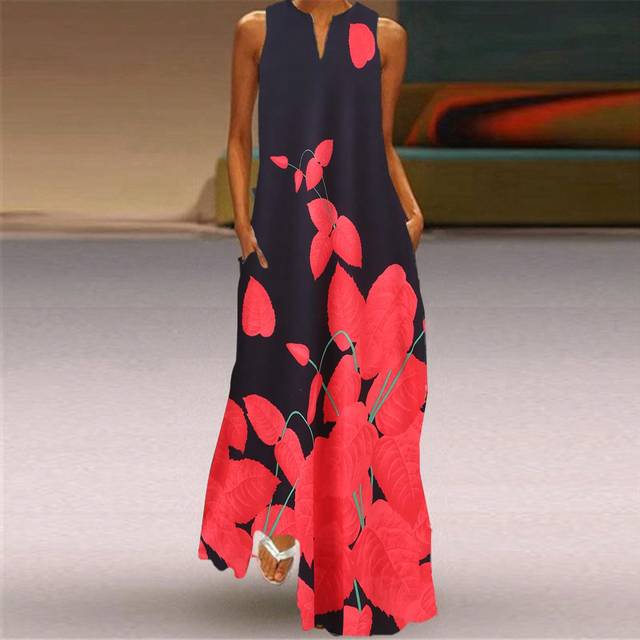 SHEIN New European And American Cross-Border E-Commerce Women&#39;s Vintage Floral Sleeveless Dress With V-Neck