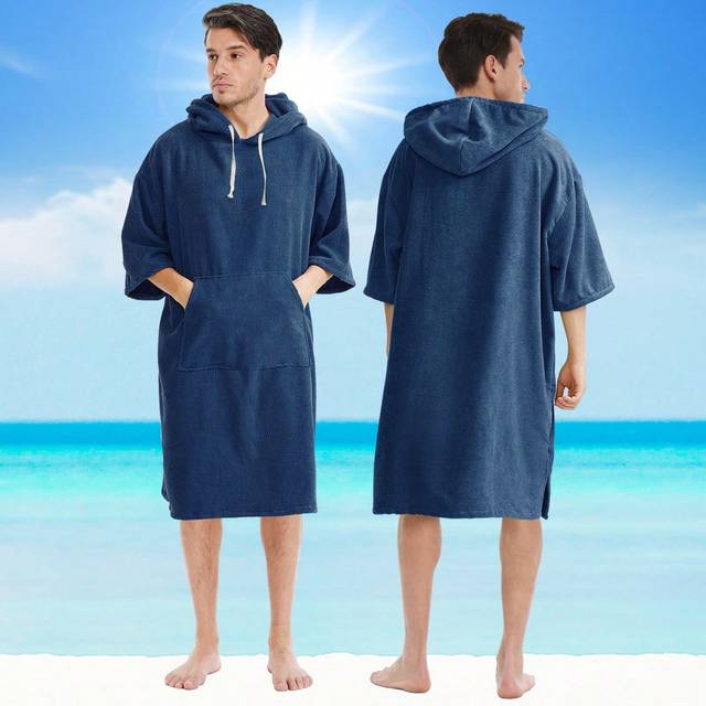 SHEIN A Solid Color Hooded Cape-Style Bathrobe With Sleeves, Minimalist Style Super-Fine Fiber Hooded Loop Pile Changing Robe For Beach Surfing Swimming, Th