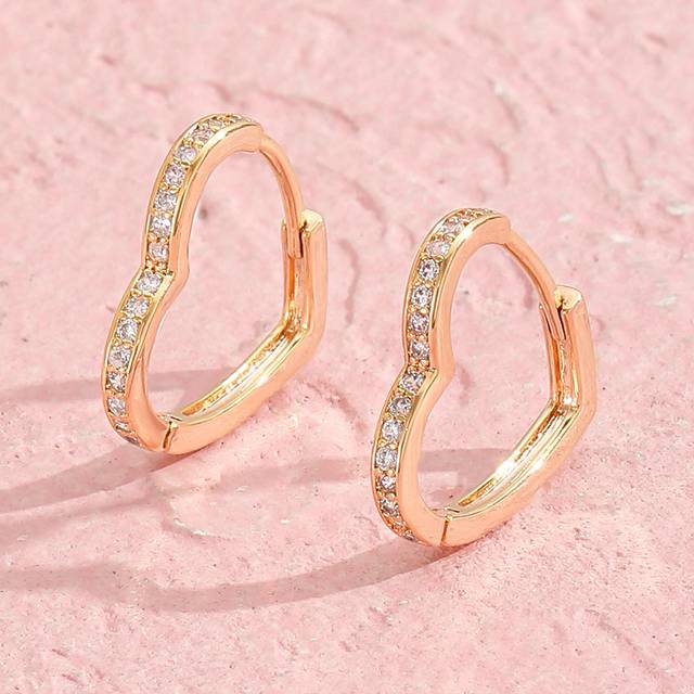 SHEIN 1pair Minimalist Copper Cubic Zirconia Heart Hoop Earring For Girls Exquisite Party Earrings For Birthday Gift For Daily Life