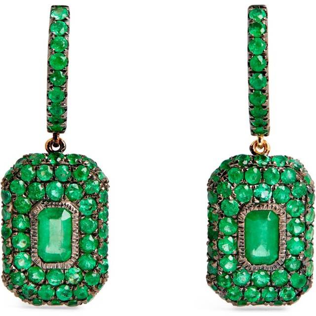 Shay Yellow Gold and Emerald New Modern Drop Earrings - One size
