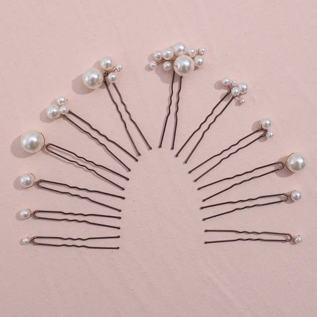 SHEIN 12pcs Faux Pearl Decor Hair Clips, Versatile Hair Accessories Suitable For Bride, Daily Wear & Wedding