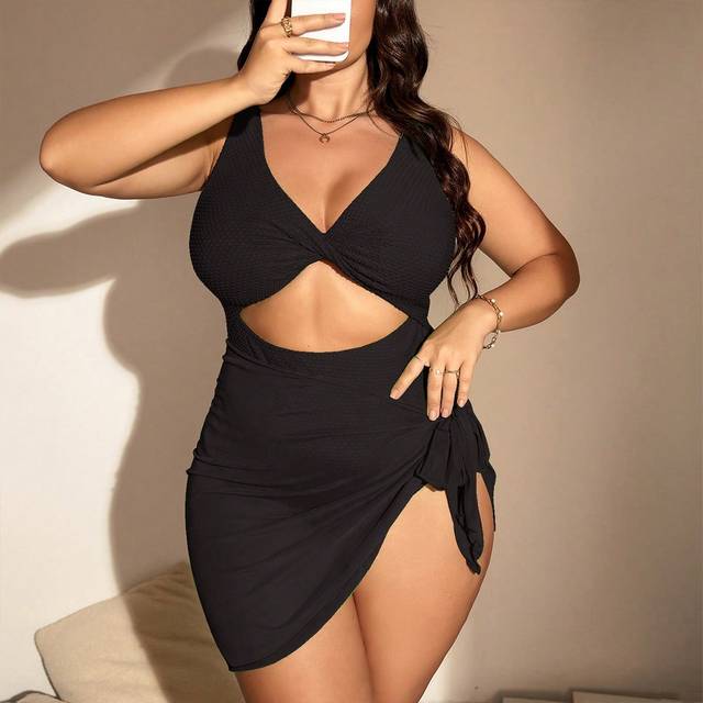 SHEIN Summer Beach Plus Cut Out One Piece Swimsuit With Beach Skirt