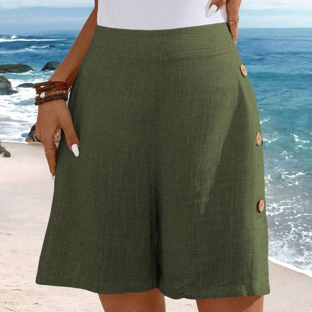 EMERY ROSE Summer Casual Country Style Buttoned Linen Women&#39;s Shorts