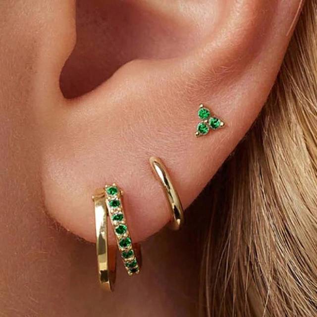 SHEIN 3PCS 925 Sterling Silver Classic Cubic Zirconia Huggie Hoop Earrings Set 18K Gold Plated Cartilage Piercing Earrings Ear Cuff Tiny Studs Fine Jewelry
