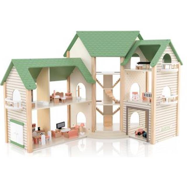 Costway 36 Piece Green Wooden Dollhouse Set - 92 x 44 x 29cm