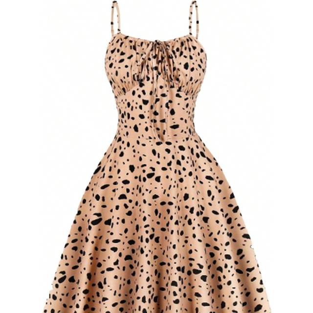 Flirla Women&#39;s Summer Fashionable Allover Print Strappy Dress With Cinched Waist