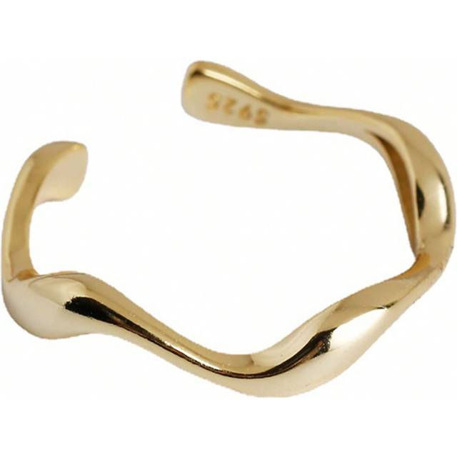 HuooNew 1pc Personalized 925 Sterling Silver Asymmetrical Wavy Smooth Open Ring, Adjustable, Gift For Her