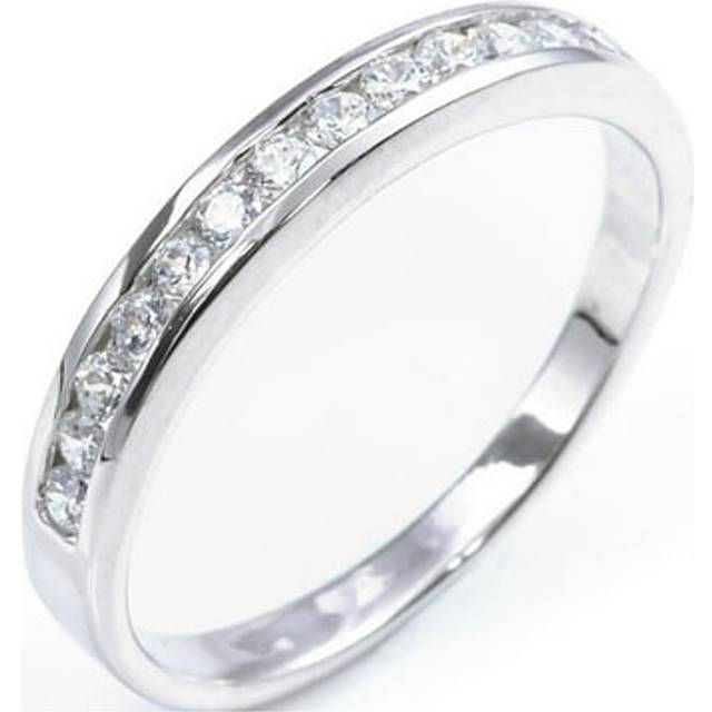 Sterling Silver Half Eternity Cubic Zirconia Ring CZ Engagement Style | RingSize: UK (P 1/2) US (8) EU (16)