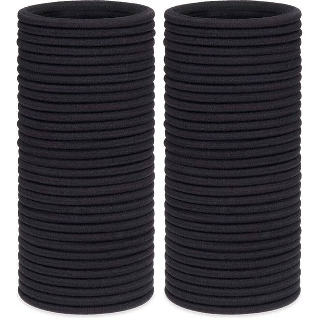 H&S 100 Elastic Hair Bands 4mm Hair Ties Bobbles Elastics Hairbands Ponytail Holders No Metal for Women Girls Kids Men Thick Hair Black