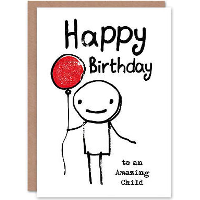 Happy Birthday Amazing Child Red Balloon Simple Non Binary Gender Neutral Card