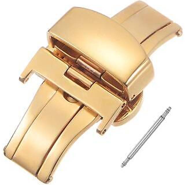 Folding watch clasp push button for 18mm leather watchband gold tone