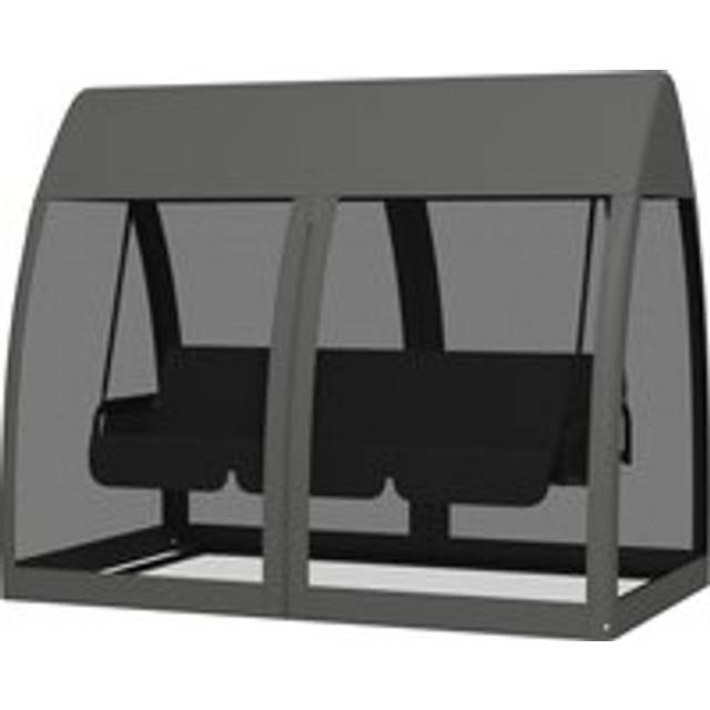 Outsunny 3 Seater Swing Chair 2 In 1 Garden Swing Seat Bed Convertible Outdoor Rocking Bench Bed With Water-resistant Roof, Zipped Door And Mosquito N