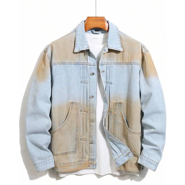 SHEIN Color Block Loose Long Sleeve Denim Jacket With Front Buttons