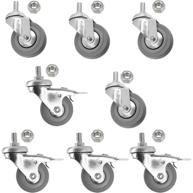 Castor Wheel Trolley 50mm M10 Threaded Swivel Braked 8 x Caster Wheels + Nuts