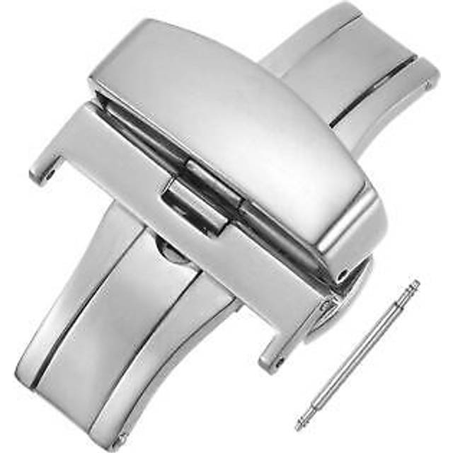 Folding watch clasp push button for 24mm leather watchband silver tone
