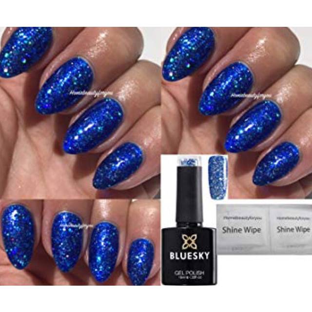 Bluesky gel nail polish blue glitter royal ocean blue blz02 uv led soak off