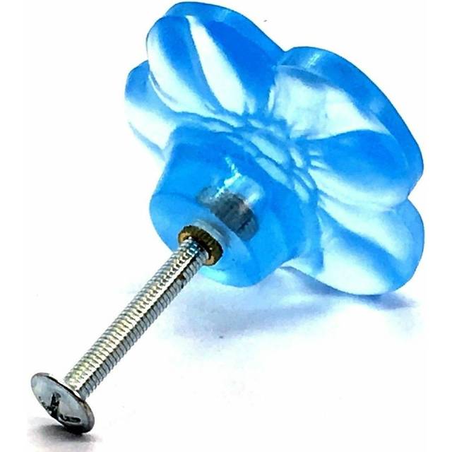 2 x flower knobs 48mm frosted glass light ice blue cupboard cabinet knob (56)