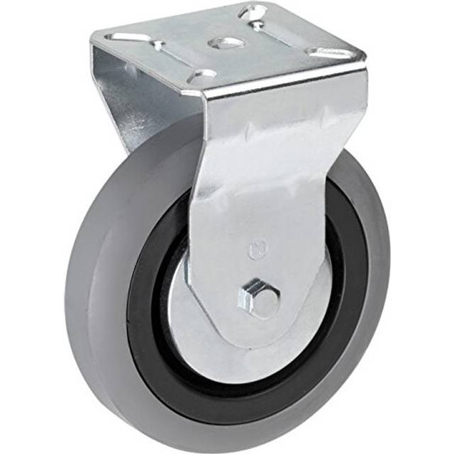 Fixed Castor Diameter 100 mm - 60 x 60 mm Plate - Rubber Wheel - Soft Running Surface - Slide Bearing - 75 kg Load Capacity/Transport Roller/Furniture