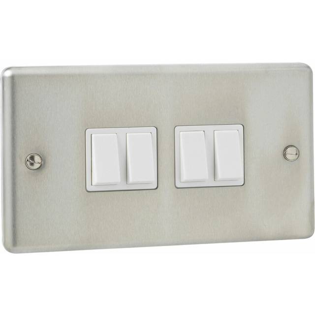 Stainless Steel 10A 4 Gang Toggle Light Switch - Silver (Standard)