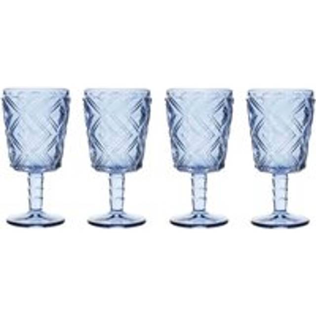 Classic Set Of 4 Blue Wine Glasses, Decorative Crystal Goblets For Red Wine, Embossed Glasses For Champagne - One Size