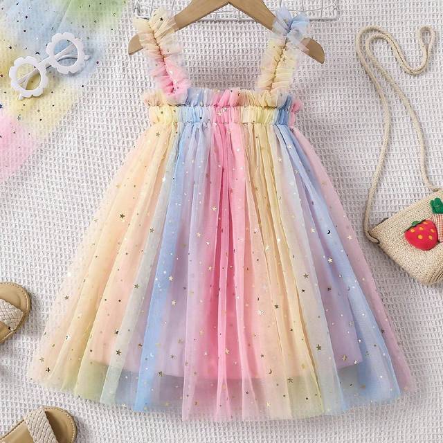 SHEIN Young Girl Summer Fashion Sparkly Mesh Tutu Dress With Cute Shoulder Straps