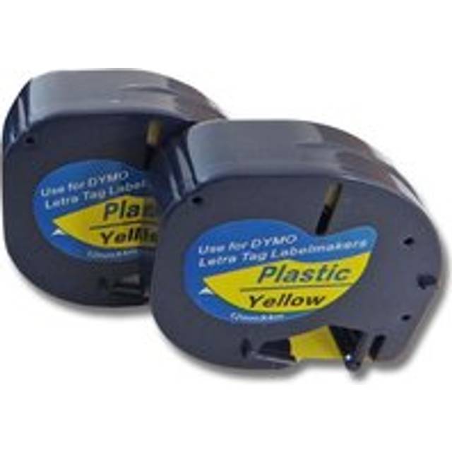 2x Label Tape compatible with Dymo LetraTag Plus LT-100H, LT-100T, xm, 2000 Label Printer 12mm Black on Yellow - Vhbw