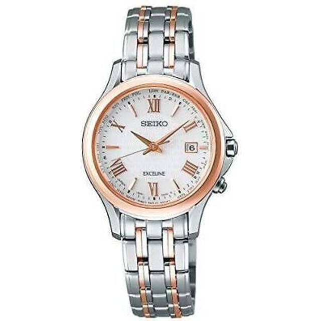 Armbandsur Excelline Solar Radio Titan modell Platina Diamantsköld Vit urtavla Böjd safirglas SWCW162 Silver [Seiko Watch] Dam