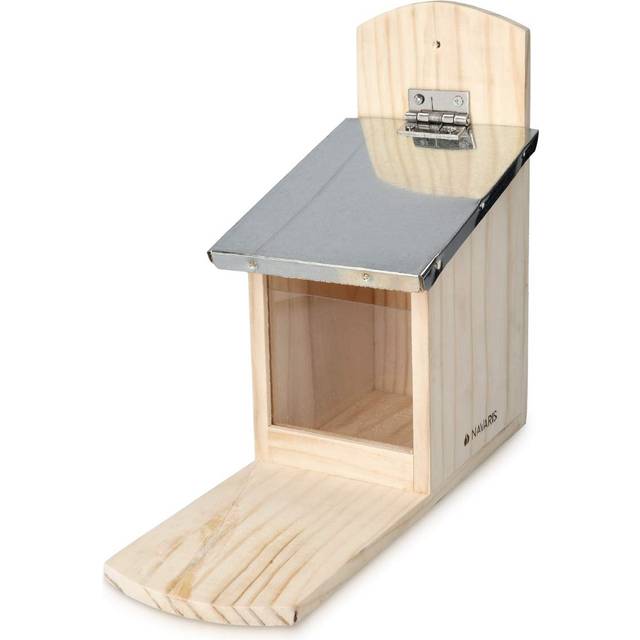 Squirrel Feeder For Outdoors - Pine Wood House With Metal Roof For Squirrels - Durable Feeding Station For The Garden, Backyard