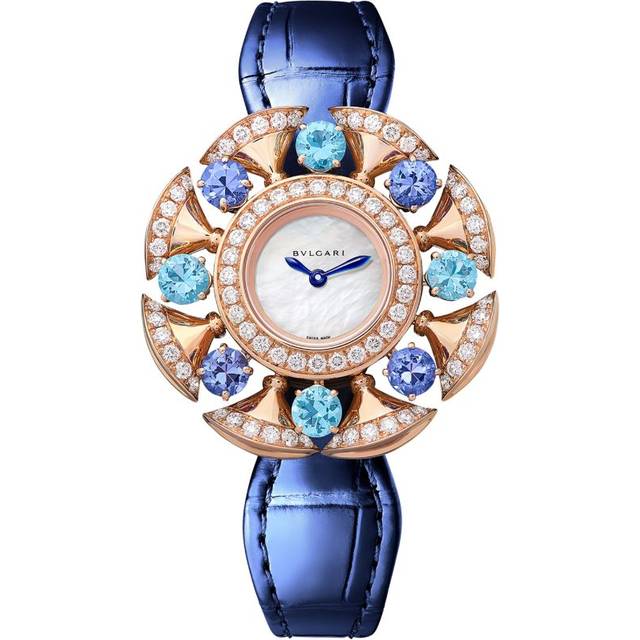 Bvlgari Rose Gold, Diamond, Topaz and Tanzanite Divas' Dream Watch - White - 33mm