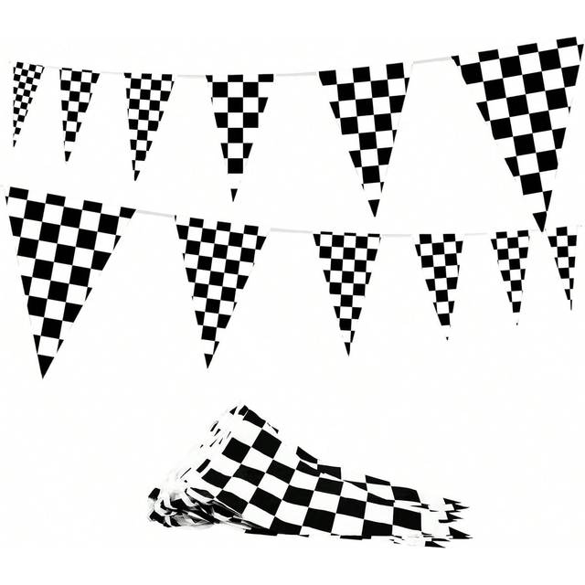 SHEIN 1set Party Decoration Banner Triangle Flags, Simple Black & White Checkered Pattern Triangle Flags, Suitable For Various Themed Parties And Daily Use,