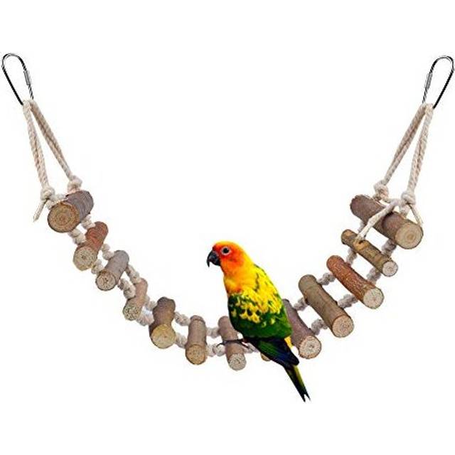 Parrot Ladder, 24in Large Natural Rope Ladder Bird Toy Flexible Wooden Bridge Swing Ladder for African Grey Cockatoo Budgie Parakeet Cockatiel Conure
