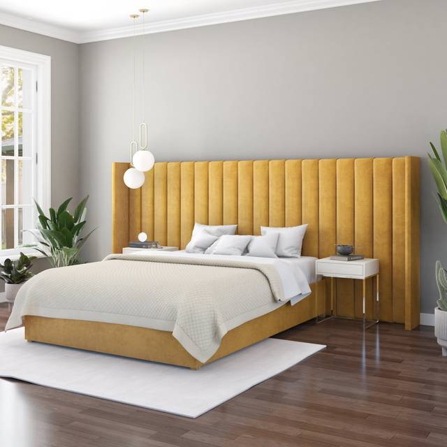 Aspire Furniture Aspire Grandeur Headboard In Plush Ochre, Yellow