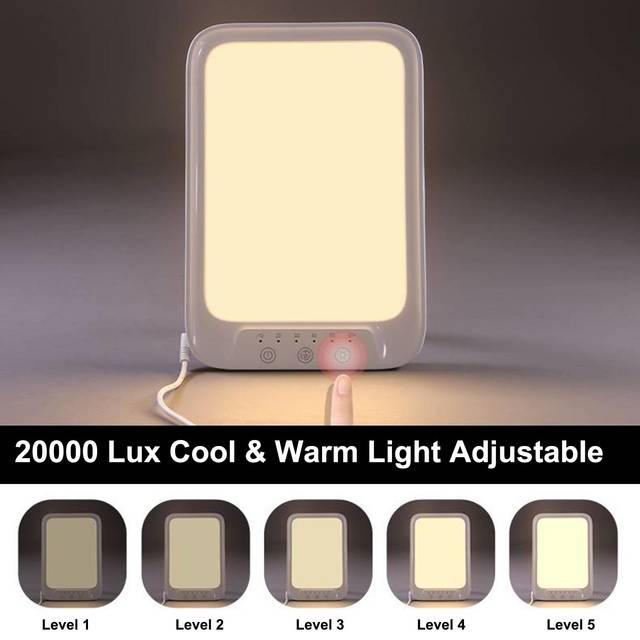 LED dagsljuslampa 20000 Lux Cool & Varm ljusterapilampa mot depression 3 ljusfärger 5 EU Plug vit