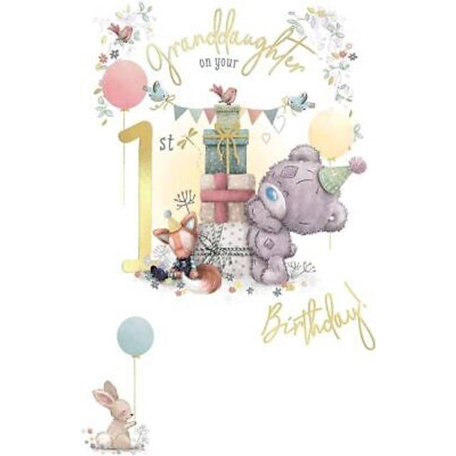 Bear and pile of gifts granddaughter happy 1st birthday card