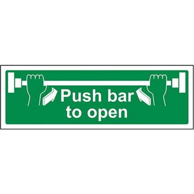 VSafety Push Bar To Open Sign - Landscape - 300mm x 100mm - 1mm Rigid Plastic