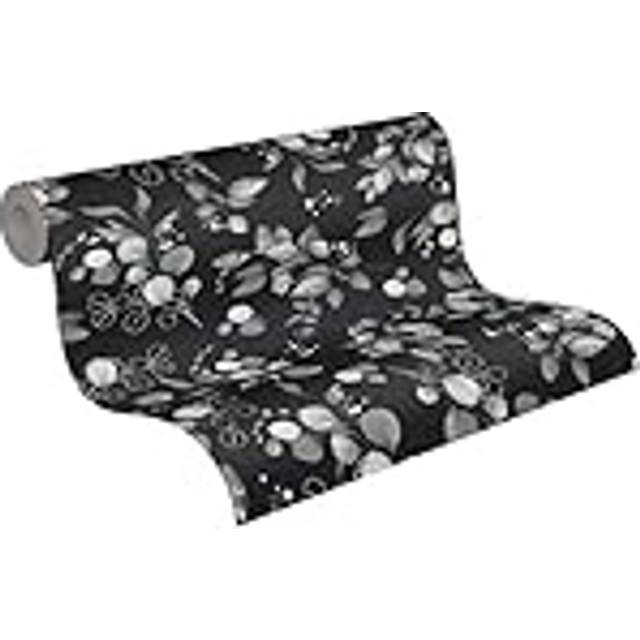 As creation floral black wallpaper elegant flowers white leaves paste the wall