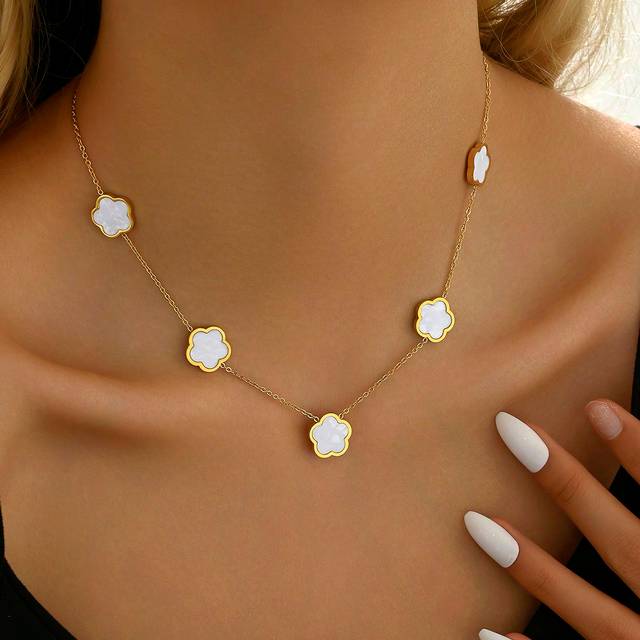 LIEBEIRIS 1pc 18K Gold Plated Flower Stainless Steel Women&#39;s Choker Necklace Valentines