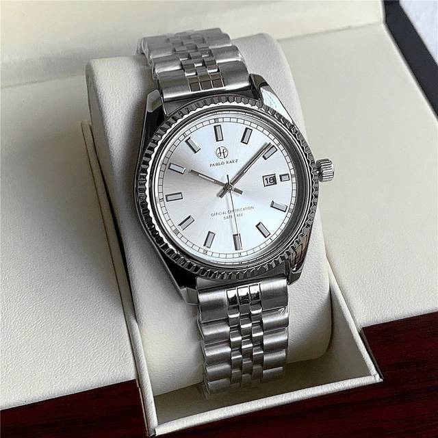 Pablo Raez 1pc Men&#39;s Watch Brand New Luxury Stainless Steel High Quality IPS Plated Water Resistant Simple Calendar Clock Men&#39;s SUS304 Steel Casual Fashion Quart