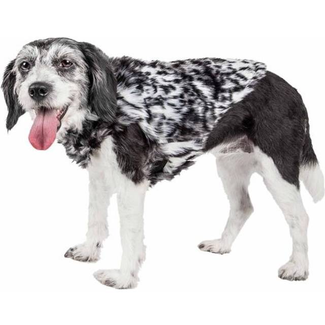Luxe Paw Dropping Designer Gray-Scale Tiger Pattern Mink Fur Dog Coat Jacket, Black & Grey - Large
