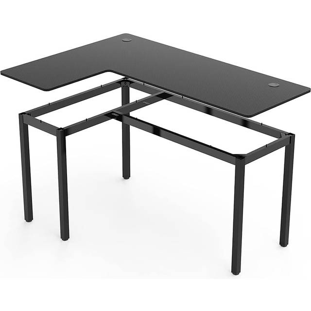 L shaped Corner Gaming Desk Carbon Fibre Desktop - Black