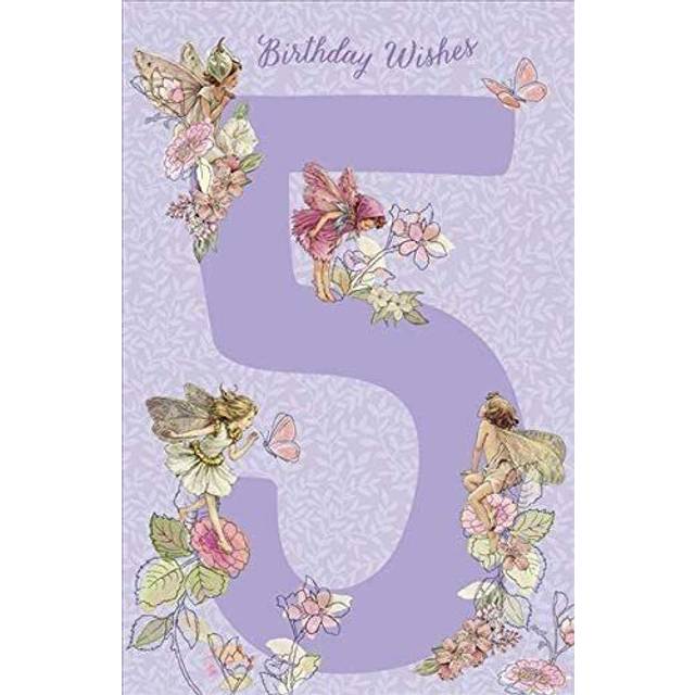 Girl's 5th birthday card age 5 flowers fairies holographic finish